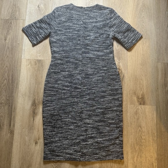 Banana Republic Knit Sheath Dress Sz 12 Marled Black White Tweed Short Sleeve - Picture 2 of 12